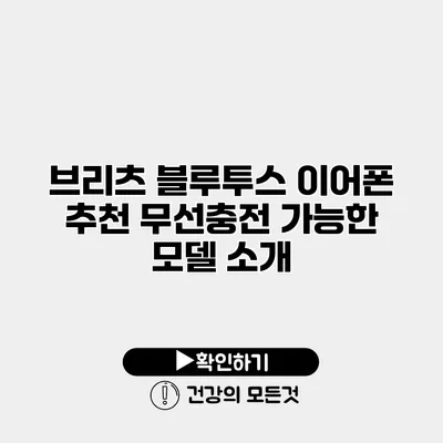 브리츠 블루투스 이어폰 추천 무선충전 가능한 모델 소개