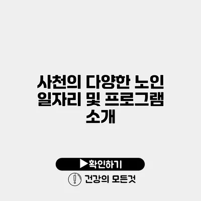 사천의 다양한 노인 일자리 및 프로그램 소개