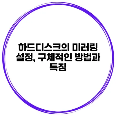 하드디스크의 미러링 설정, 구체적인 방법과 특징